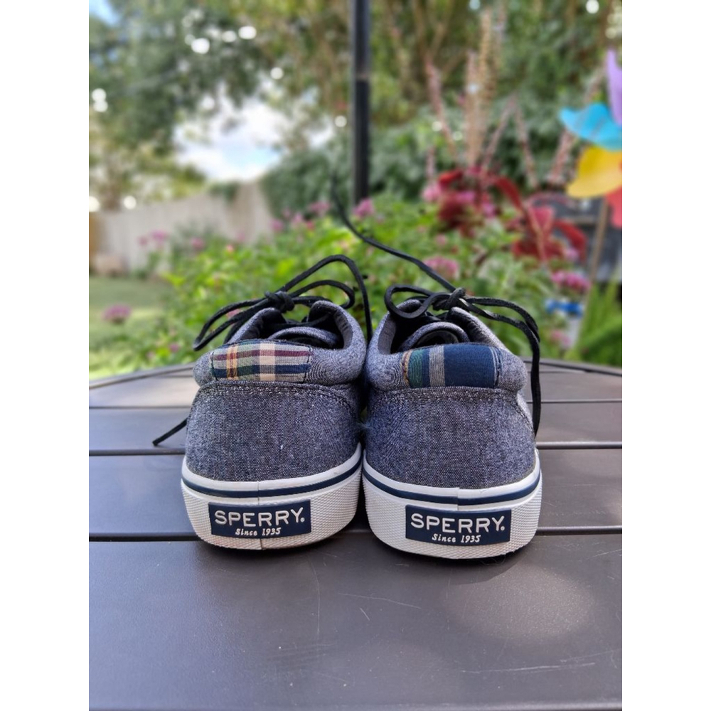Men's Sperry Blue Denim Canvas Sneakers US 8.5 with White Soles Preppy - Picture 4 of 13